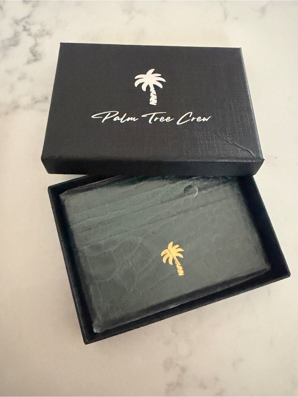 Crème faux Leather Card Wallet with Gold Palm Logo